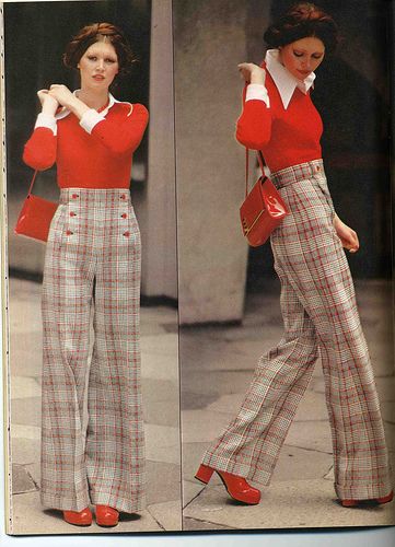 70's Double knit trousers - Faaaab. 60s Outfits For Women, 70s Inspired Outfits, Chique Outfit, Mode Retro, 60s 70s Fashion, Work Fits, 70s Inspired Fashion, 70s Outfits, Seventies Fashion