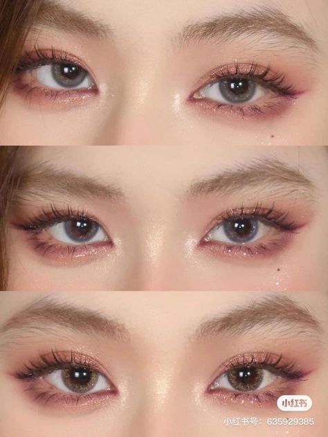 Korean Hooded Eye Makeup, Ribbons In Hair Aesthetic, Korean Makeup Trends, Doll Eye Makeup, Cute Eye Makeup, Korean Eye Makeup, Ulzzang Makeup, Swag Makeup, Ethereal Makeup