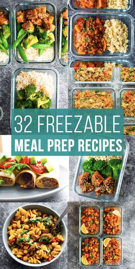 collage image with freezer friendly meal prep recipes Freezable Meal Prep, Resep Makanan Beku, Menu Sarapan Sehat, Freezer Friendly Meals, Freezable Meals, Freezer Meal Planning, Healthy Freezer Meals, Resep Salad, Vegetarian Meal Prep