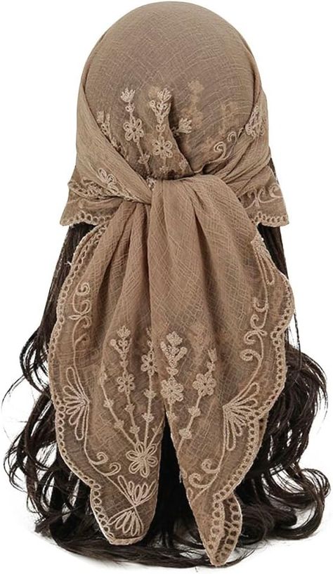 KABAKE Women's Flower Embroidery Head Scarf Large 31.5 Inch Headband Sheer Hair Bandana for Women Girls at Amazon Women’s Clothing store Chapel Veils, Medieval Hairstyles, Hair Bandana, Head Bandana, Head Scarf Styles, Bandana Hairstyles, Lace Headbands, Refashion Clothes, Flower Embroidery