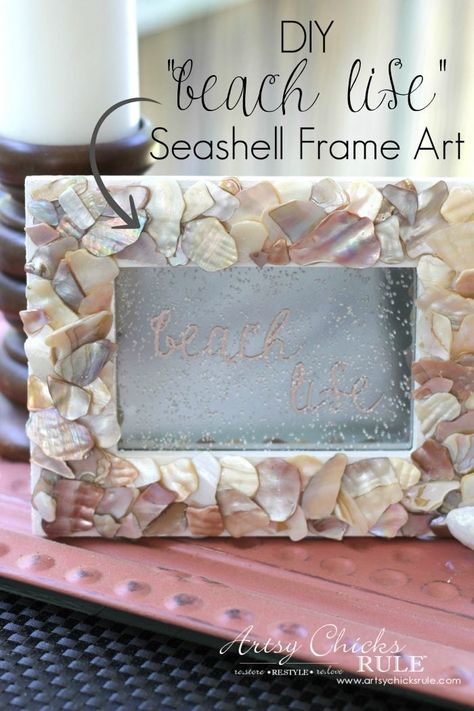 Diy Framed Art, Seashell Ideas, Seashell Picture Frames, Sea Ideas, Seashell Artwork, Seashell Frame, Beachy Stuff, Beach Themed Crafts, Seashell Projects