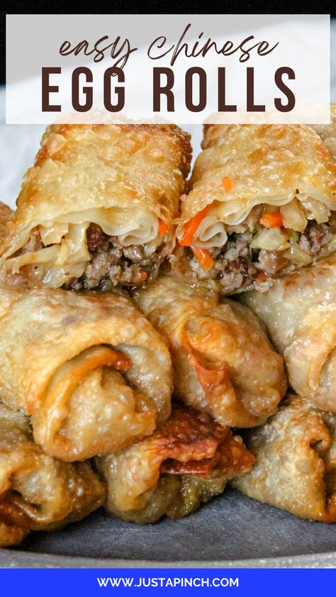 Easy Chinese Egg Rolls Recipe Chinese Egg Rolls Recipe, Easy Egg Roll Recipe, Pork Egg Roll Recipes, Chinese Egg Rolls, Egg Rolls Recipe, Homemade Egg Rolls, Pork Egg Rolls, Homemade Chinese Food, Chicken Egg Rolls