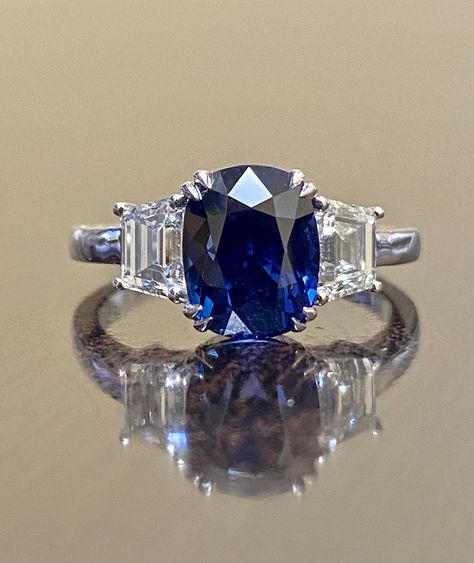 "DeKara Designs Collection Beautiful Modern/Art Deco Ceylon Blue Sapphire and Diamond Ring Metal- 90% Platinum, 10% Iridium Stones- Genuine Oval Ceylon/Sri Lanka Royal Blue Sapphire 3.75 Carats. Two Trapezoid Cut Diamonds F Color VS1 Clarity 1.09 Carats. Size-6 3/4. FREE SIZING Entirely Handmade, Classic and Timeless Art Deco Inspired Ceylon Oval Royal Blue Sapphire Diamond Engagement Ring. This ring is out of this world with the center Ceylon Sapphire being exceptional in quality, clarity, colo Blue Sapphire Engagement Ring Oval, Art Deco Sapphire Engagement Ring, Pink Sapphire Pendant, Ceylon Sri Lanka, Diamond Sapphire Engagement Ring, Tanzanite Engagement Ring, Sapphire Diamond Engagement, Blue Sapphire Engagement Ring, Future Engagement Rings