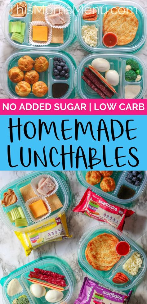 Easy and affordable keto lunch for kids or adults!  Not only are they healthier with no added sugars and minimal carbohydrates - but they will can also be completely customized! #thismomsmenu #ketolunchideas #ketorecipes #kidfriendlyketo #healthylunchbox Low Carb Lunch Bento Box Ideas, Low Carb Lunch For School, Healthy Homemade Lunchables, Keto Adult Lunchables, Low Carb Bento Box Lunch For Adults, Low Carb Bento Box Lunch, Low Carb Lunches For Kids, Low Carb Toddler Meals, Keto Bento Box Lunch For Adults