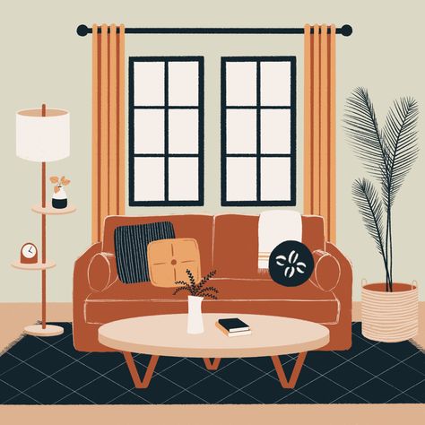 Chair Design Illustration, Living Room Drawing Illustration, Interior Illustration Sketches, Couch Illustration, Interior Design Vector, Furniture Illustration, Living Room Illustration, 3d Art Drawing, Flower Art Drawing