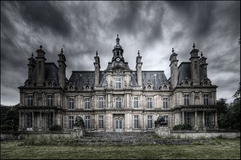 The Castle of Franconville near Saint-Martin-du Tertre, France, built just a half century ago. Residence Architecture, Mansion Homes, Gothic Mansion, Chateau Medieval, Gothic Castle, Castle Mansion, Famous Castles, Old Mansions, Abandoned Castles