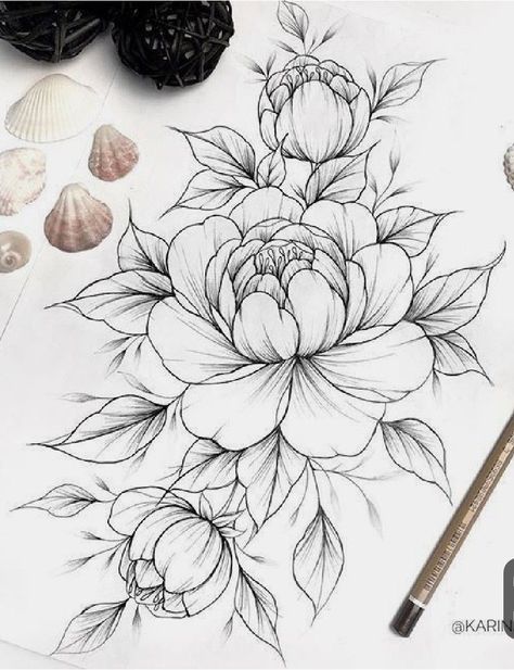 Peony Tattoo, A Drawing, Tattoo Design, Magnolia, Black And White, Flowers, White, Black, Design