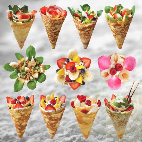 New York-based Eight Turn Crepe is bringing sweet and savory Japanese-style crepes to Katy. Crepe Station, Crepe Design, Pizza Cones, Japanese Crepe, Crepes And Waffles, Japanese Crepes, Sweet Crepes, Savory Crepes, Crepe Recipes