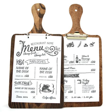 Wood Menu Board, Papan Menu, Menu Board Design, Wood Menu, Clip Boards, Restaurant Vintage, Menu Covers, Menue Design, Menu Holders