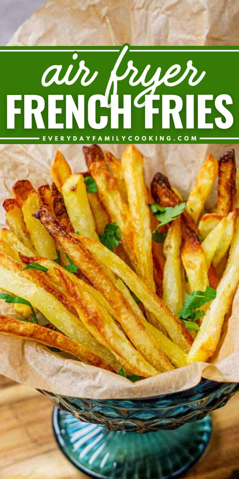 I made these air fryer french fries about 30 times before perfecting this recipe to get that nice crispy texture on every single fry. Crispy Fries Air Fryer, French Fry Air Fryer Recipes, Crispy Homemade Fries In Air Fryer, Air Fryer Fresh French Fries, Best Air Fryer Fries, Easy Air Fryer French Fries, Airfryer French Fries Homemade, Air Fryer Potatoes French Fries, Home Made French Fries In Air Fryer