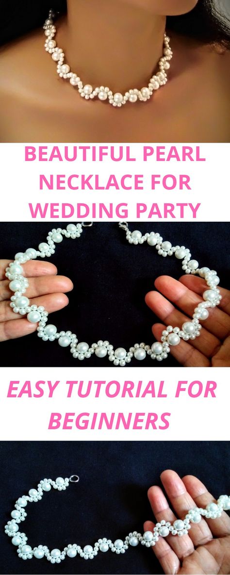 Homemade Necklace Ideas, Make Pearl Necklace, Diy Wedding Jewelry, Necklaces Tutorial, Pearl Necklace Tutorial, Diy Necklace Designs, Diy Pearl Jewelry, Choker Necklace Wedding, Diy Pearl Necklace