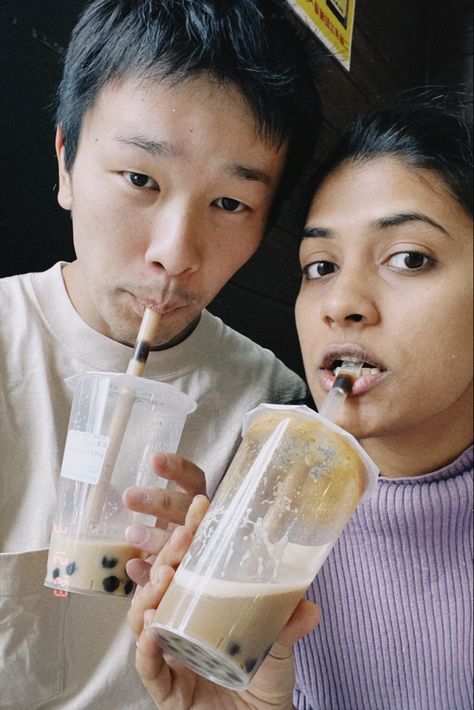 Japanese Indian couple drinking bubble tea Couple Drinking, Indian Couple, Reference Poses, Drawing Reference Poses, Bubble Tea, Milk Tea, Drawing Reference, Bubbles, Tea