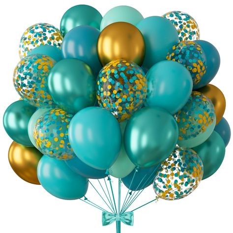 PRICES MAY VARY. 💚【Balloon Garland Arch Kit】: You will get 93 pieces set： of 12-inch balloons: 10*confetti, 10*metallic gold, 10 pieces metallic green, 20*dark teal, 20*dark teal, 20*teal. 1 piece of balloon chain, 1 piece of balloon glue dots, 1 piece of ribbon. This winter wonderland balloon arch can create a perfect and romantic party atmosphere.💚 💚【Excellent Material】: Party decoration balloons are made of high-quality natural latex, which is odorless, safe, durable and not easy to break, Teal And Gold Birthday Party Decoration, Teal Birthday Decorations, Turquoise Party Decorations, Teal And Gold Birthday, Teal Balloon Garland, Teal Party Decorations, 60th Birthday Party Themes, Sweet Sixteen Themes, Gold Balloon Arch