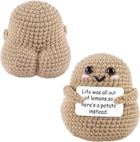 Amazon.com: A AIFAMY Positive Funny Potato Crochet Positive Big Butt Potato with Positivity Affirmation Card for Hilarious Encouragement Gag Gifts : Office Products Positivity Potato, Positive Potato Crochet Pattern, Crochet Potato Pattern Free, Positive Potato Crochet, Crochet Potato, Potato Crochet, Funny Crochet Gifts, Birthday Crochet, Positive Potato