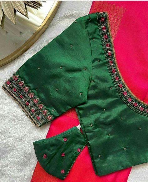 Work Blouse Hand Designs, Green Blouse Designs, Blouse Maggam Work, Maggam Work Blouse, Blouse Ideas, Maggam Work Designs, Best Blouse Designs, Simple Work, Latest Model Blouse Designs