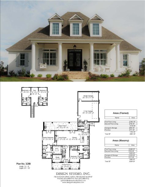 Cute Southern Houses, White Column House, Southern Colonial Exterior, Traditional Southern House Plans, Louisiana Style House Plans, Functional Floor Plans, Creole House Plans, Traditional Southern Home Exterior, Southern Brick Homes