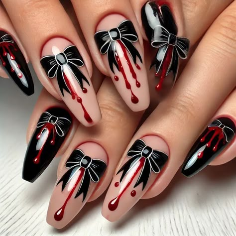 Goth Nail Art, Gothic Nail Art, Blood Nails, Vampire Nails, Dripping Blood, Horror Nails, Holloween Nails, Spooky Nails, Witchy Nails