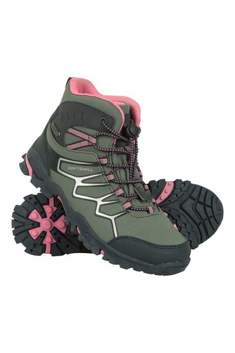 Softshell Kids Waterproof Hiking Boots | Mountain Warehouse US Support Message, Mountain Warehouse, Boots Waterproof, Travel Hiking, Waterproof Hiking Boots, Walking Boots, Light Teal, Soft Shell, Hiking Trip