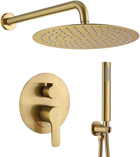 Gold Shower Fixtures, Gold Shower Faucet, Brass Shower Fixtures, Gold Bathroom Fixtures, Rain Shower System, Brass Shower Head, Gold Shower, Shower Fittings, Shower Fixtures