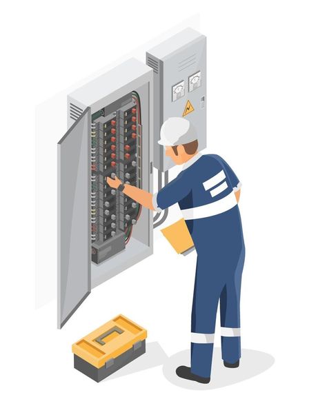 electricity box power technicians engineering checking service maintenance isometric isolated vector Vector Landscape, Electrical Maintenance, Electric Box, Civil Engineering Design, Motion Graphics Gif, Electrical Services, Solar Companies, Isometric Design, Save Electricity