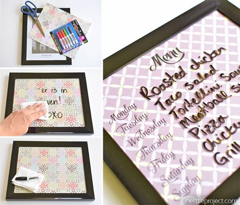 These DIY whiteboards are ridiculously easy to make. It takes less than five dollars and five minutes for each one! Such a pretty and EASY little project! Sarah Renae Clark, Diy Dry Erase Board, Diy Whiteboard, Plant Pot Diy, Astuces Diy, Diy Crafts Hacks, Camping Crafts, Crafts Hacks, Dollar Store Crafts