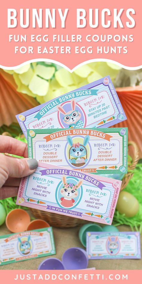 Easter Coupons, Easter Play, Egg Fillers, Easter Egg Fillers, Easter Hunt, Plastic Easter Eggs, Diy Ostern, Play Money, Easter Basket Fillers