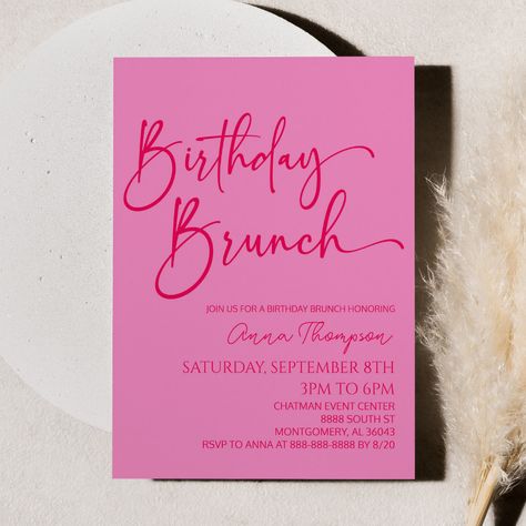 Birthday Brunch Party, Pink Birthday Invitations, Pink Invites, Hot Pink Birthday, 30th Birthday Party Decorations, Minimalist Birthday, 25th Birthday Parties, Fairy Garden Birthday Party, Birthday Dinner Party