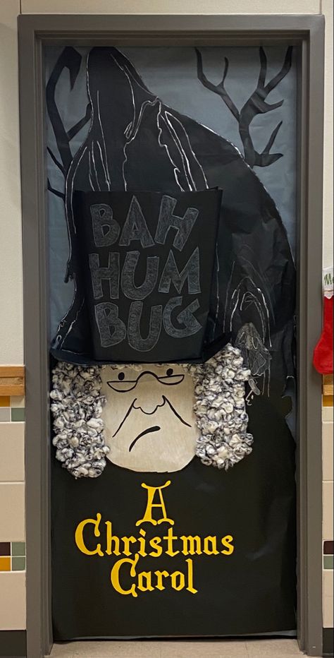 Scrooge Christmas Door, Scrooge Door Decorations, A Christmas Carol Door Decorations, A Christmas Carol Display Classroom, Christmas Book Door Decorating Contest, Muppet Christmas Carol Door Decorations, Christmas Movie Doors Classroom, Muppets Christmas Carol Decorations, Christmas Door Contest Ideas