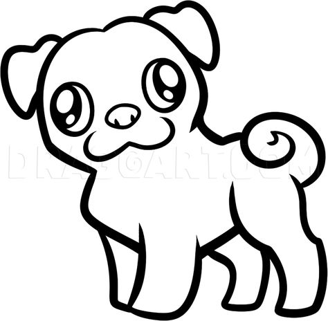 Draw A Pug, Puppy Drawing Easy, Cartoon Dog Drawing, Dog Drawing Simple, Pug Cartoon, Impressive Art, Puppy Sketch, Puppy Coloring Pages, Easy Drawings For Beginners