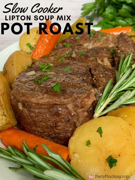 Slow Cooker Lipton Pot Roast, easy best crockpot slow cooker recipe idea Ranch Pot Roast, Chuck Roast Crock Pot Recipes, Roast Beef Crock Pot Recipes, Beef Roast Crock Pot, Lipton Soup, Crockpot Pot Roast, Crockpot Roast Recipes, Pot Roast Crock Pot Recipes, Easy Pot Roast