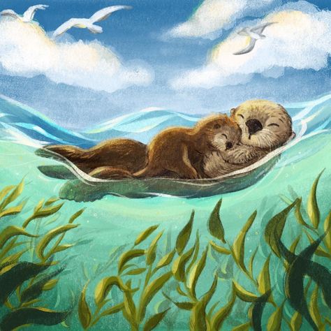 Rorys Bedroom, Otter Painting, Otter Family, Otter Illustration, Paintings Nature, Otter Pup, Otter Art, Watercolor Paintings Nature, Sea Otters