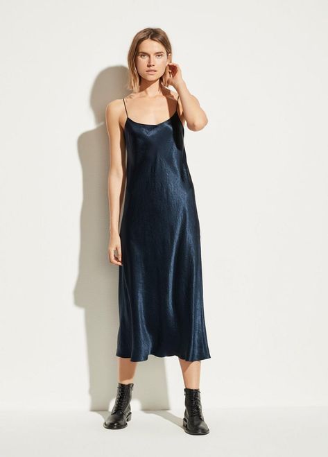 Sites-vince-Site Slip Dress Outfit Winter, Slip Dress Outfit, Winter Dress Outfits, Silk Slip Dress, Satin Slip, Satin Slip Dress, Silk Slip, Dress Cuts, Ladies Dress Design