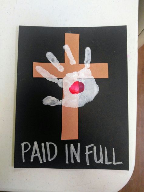 craft-crucifixion of jesus-cross-handprint Christian Crosses, Jesus Crafts, Easter Sunday School, Easter Crafts Preschool, Easter Crafts For Toddlers, Children's Church Crafts, Bible Story Crafts, Sunday School Kids, Easter Preschool