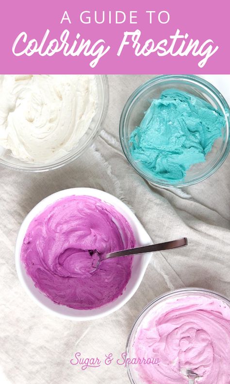 Learn how to create vibrant colors with buttercream frosting with this handy guide. Including my favorite products, a detailed video, and my favorite frosting recipes for the job | Sugar & Sparrow | #buttercream #frosting #wilton #icingcolors #coloringfrosting #color #foodcolors #americolor #buttercreamrecipes #frostingrecipes #cakedecorating #sugarandsparrow #cakebasics Colored Buttercream Frosting Recipe, How To Mix Frosting Colors, Mixing Frosting Colors, Wilton Pink Icing Color Chart, Buttercream Frosting Colors, How To Color Frosting With Food Coloring, Spring Frosting Colors, How To Dye Buttercream Frosting, Multi Colored Buttercream Frosting