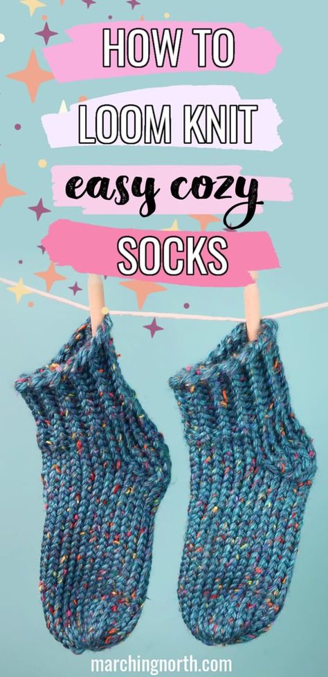 How to Loom Knit Slipper Socks (Easy Tutorial & Video!) Sock Loom Patterns, Loom Knitting Patterns Free, Loom Knitting Patterns Hat, Knit Slipper Socks, Loom Knitting For Beginners, Sock Loom, How To Loom Knit, Round Loom Knitting, Circle Loom