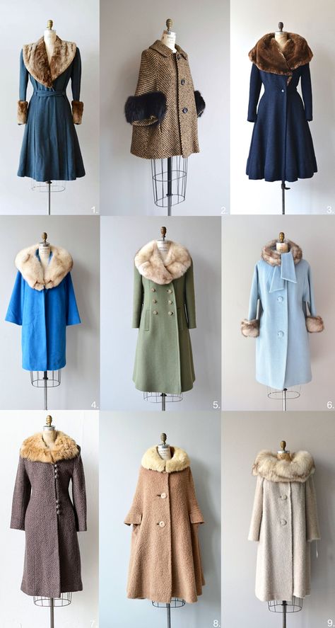 I absolutely love these vintage winter coats!! Even though they are designs ranging from the 1930's - 1960's, they are all still relevant in today's fashion and 40s Winter Fashion, 1940s Winter Coat, 1960s Winter Outfits, 1930s Winter Fashion, 50s Winter Fashion, 1960s Winter Fashion, Vintage Coats For Women, 1940s Winter Fashion, Vintage Winter Outfit