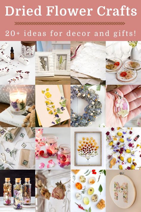 Gifts Using Dried Flowers, Dried Flowers Ideas Pressed, Dried Wedding Flower Crafts, Dried Roses Crafts Ideas, Dried Flower Preservation, Dried Flowers Ideas Resin, Dried Flower Present Topper, Dried Flowers In Acrylic, Diy Flower Crafts Home Decor