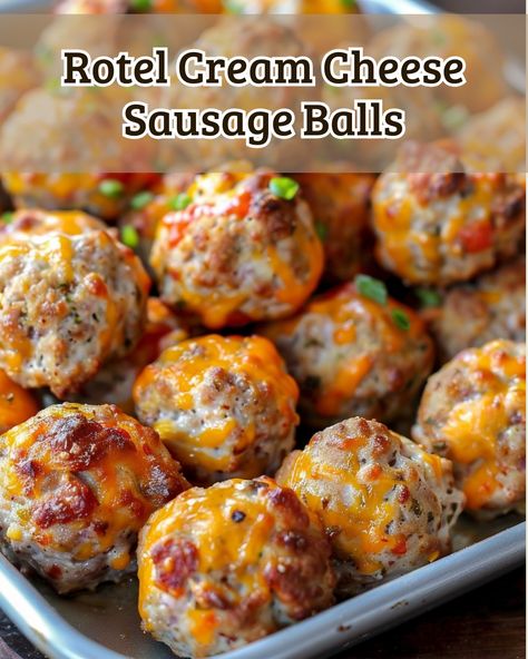 Rotel Cream Cheese Sausage Balls Recipe Rotel Cream Cheese Sausage Balls, Cheese Sausage Balls, Cream Cheese Sausage, Sausage Cheese Balls, Cream Cheese Sausage Balls, Sausage Balls Recipe, Cream Cheese Ball, Sausage Meatballs, Hot Sausage