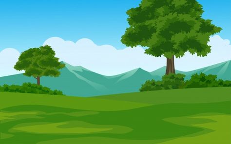 Summer mountain landscape | Premium Vector #Freepik #vector #background #tree #nature #cartoon Farm Cartoon Background Landscape, Cartoon Landscape Backgrounds, Cartoon Art Background, Cartoon Nature Background, Cartoon Background Images, Tree Animated, Peaceful Backgrounds, Cartoon Mountain, Landscape Template