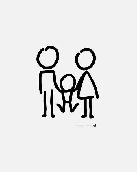 #family #blockfigures Family Doodle Art, Family Easy Drawing, Family Drawing Easy, Stick Figure Tattoo, Parents With Child, Family Doodle, People Doodles, Casual Poses, Family Sketch