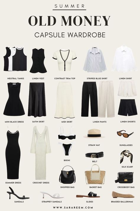 Learn how to curate an effortless and elegant old money summer capsule wardrobe for 2024. This old money summer wardrobe is so versatile and timeless with a list of casual, chic old money summer outfit ideas and I'm sharing 19+ of them! Summer 24 Capsule Wardrobe, European Old Money Aesthetic Outfits, Summer Fashion Essentials, Summer Style Old Money, Elegant Summer Capsule Wardrobe, Women Dress Shirt Outfit, Outfit For Summer 2024, New Money Summer Outfits, Summer Outfits With T Shirts