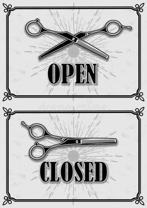 Open And Closed Signs For Barbershop With Scissors Stock Vector - Illustration of scissors, retro: 151681810 Logo Barbier, Barber Interior, Barber Poster, Barbershop Design Interior, Barber Shop Logo, Interior Design India, Barber Shop Sign, Salon Interior Design Ideas, Hair Salon Interior Design