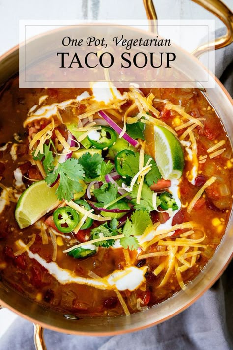 Vegetarian Taco Soup Recipe, Vegetarian Taco Soup, Recipe With Tomatoes, Vegetarian Taco, Soup Vegetarian, Recipe Soup, Vegetarian Soup Recipes, Quick And Easy Soup, Taco Soup Recipe