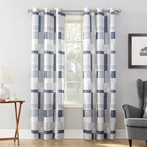 Brayden Studio Stanley Geometric Semi-Sheer Grommet Single Curtain Panel & Reviews | Wayfair Plant City, Fabric Curtain, Stylish Curtains, Lush Decor, Sheer Curtain Panels, Darkening Curtains, Decor Pillows, House Decorations, Beautiful Curtains