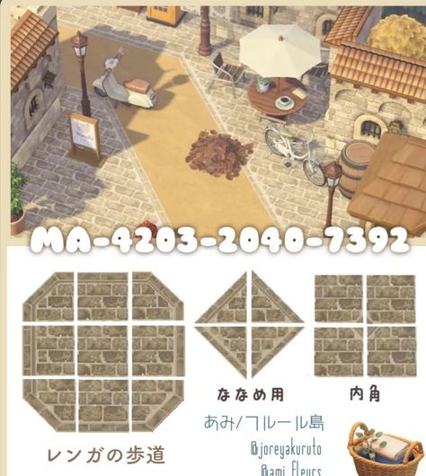 Animal Crossing Cobblestone Path Codes, Acnh Town Paths Designs, Acnh European Path Code, Town Path Acnh, Animal Crossing Town Path Codes, Animal Crossing Street Design Codes, Acnh Edge Paths, Acnh Town Path Codes, Motif Sol Animal Crossing