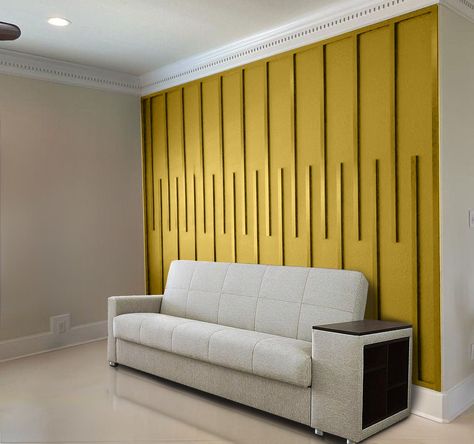 Slat Accent wall panels, ready to install, MDF wall panels,  3D accent wall panels kit, wall design, accent wall art, custom wall decoration Accent wall panels are made from MDF 1/2 in. Ready to paint Regular size: Width - 1.5 in and 2 in. Length - 59.75 in. You can order custom size. The boards are cut in half for delivery.  The boards are not self-adhesive. Mid Century Modern Wood Accent Wall, Master Wall Design, Yellow Accent Wall Bedroom, Wall Treatments Living Room, Large Accent Wall, Accent Walls In Bedroom, Simple Accent Wall Ideas, Foam Wall Panels, Yellow Accent Wall