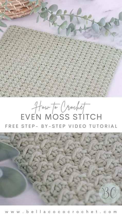 Learn how to crochet the even moss stitch Crochet Even Moss Stitch, Even Moss Stitch, Moss Stitch Crochet, Bella Coco Crochet, Bella Coco, Crochet Tools, Learn How To Crochet, Stitch Crochet, Moss Stitch