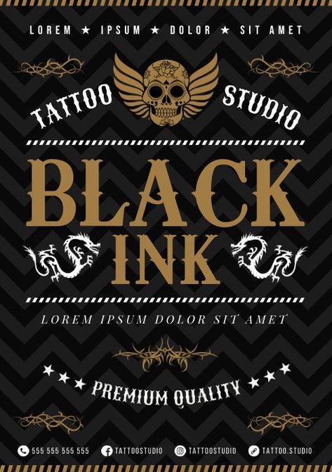 Tattoo Studio Poster, Studio Banner Design, E.t Tattoo, V Tattoo, Concert Flyer, Banner Templates, Simple Designs To Draw, Artist Bio, Design Skills