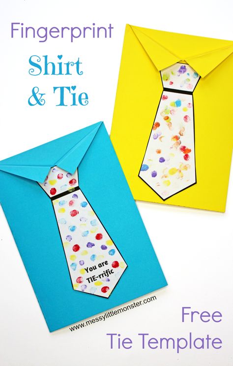 Father's Day tie card with free printable tie template. A fun shirt and tie craft for kids. An easy Father's Day craft for toddlers and preschoolers. Tell dad he is Tie-rrific! Simple Fathers Day Crafts For Kids, Father's Day Card Template, Tie Template, Kids Fathers Day Crafts, Origami Shirt, Dad Crafts, Craft For Toddlers, Easy Fathers Day Craft, Fathersday Crafts