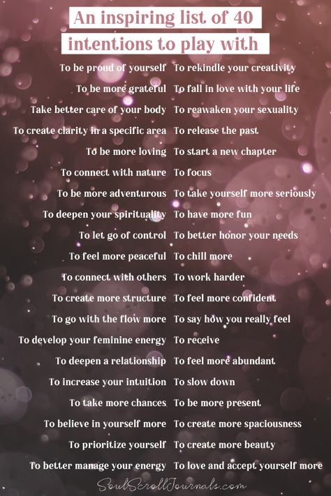 A list of intentions to help you focus and change your life! Click through to learn how to set intentions. #newyearresolution #intention #livewithintention List Of Manifestations, New Moon Manifestation List, How To Set An Intention, How To Set Intentions For The New Moon, Intention Setting Ideas, New Moon Intentions Examples, How To Set Intentions, Setting Intentions Ideas, April Intentions